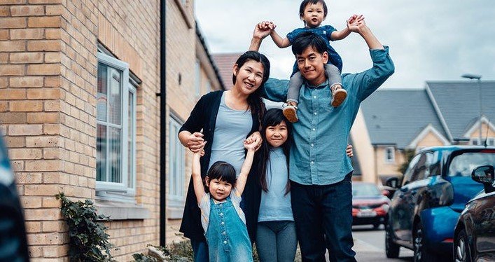 Asian American family celebrating