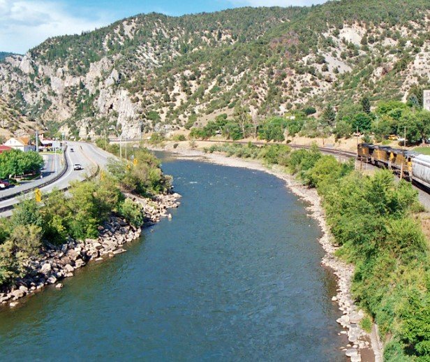 Colorado River near Union Pacific freight train