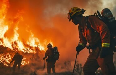 Wildfire firefighter battling fire